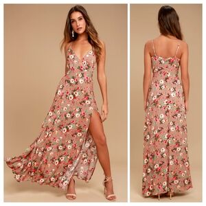 NWT Lulu's Everlasting Bliss Blush Floral Print Maxi Dress